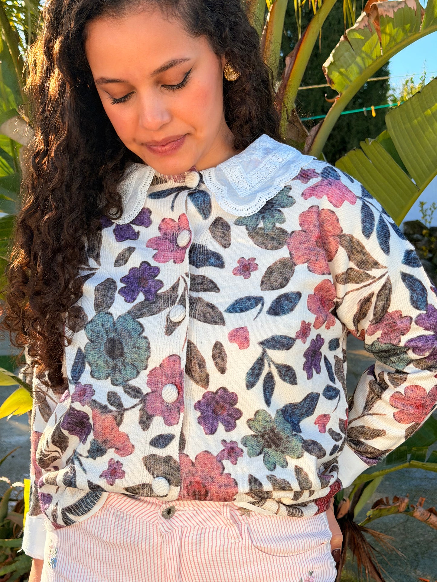 CARDIGÃ MALHA FLORES