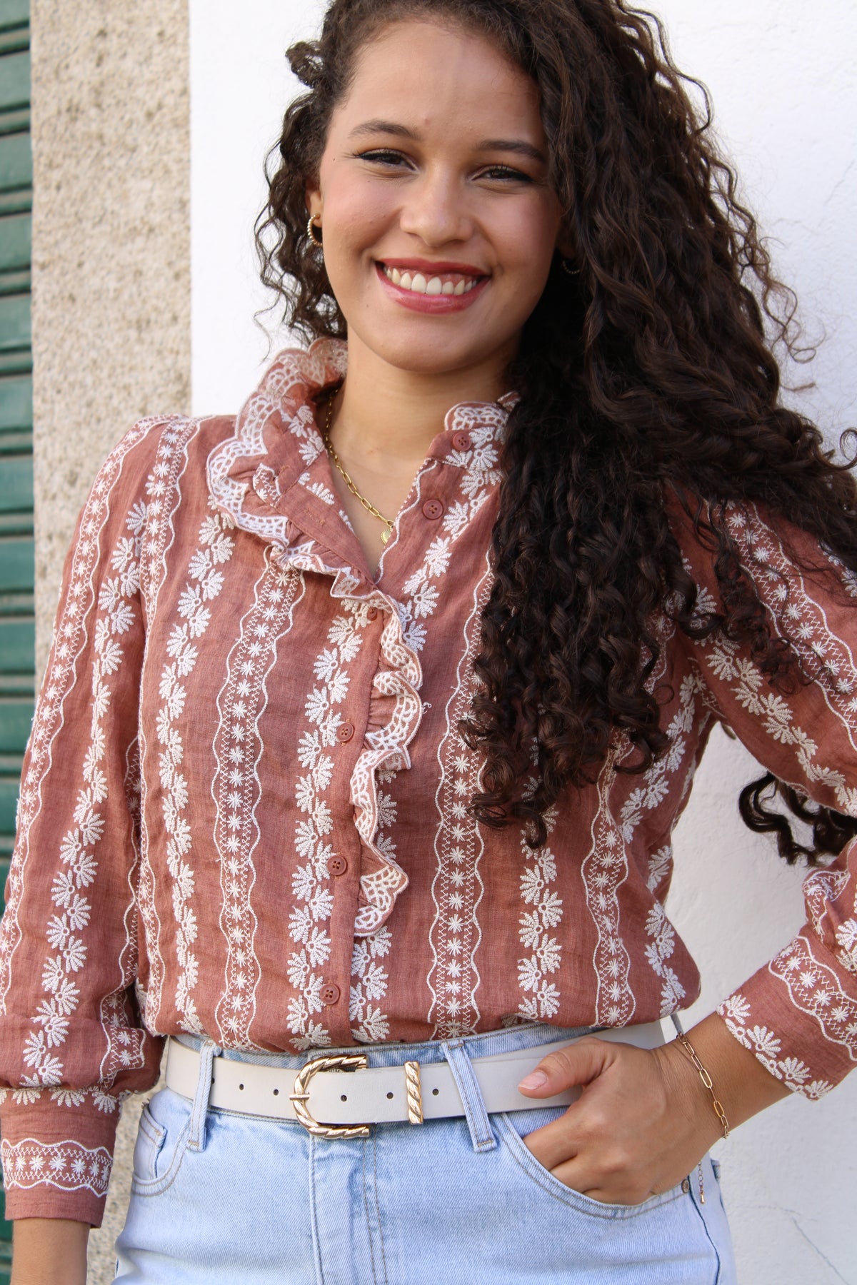 CAMISA BORDADA TERRACOTA