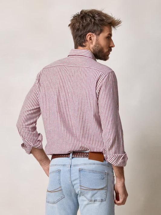 Camisa Linho Listrada | Borgonha