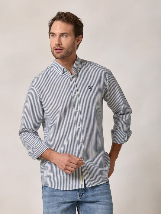 Camisa Linho Listrada | Azul