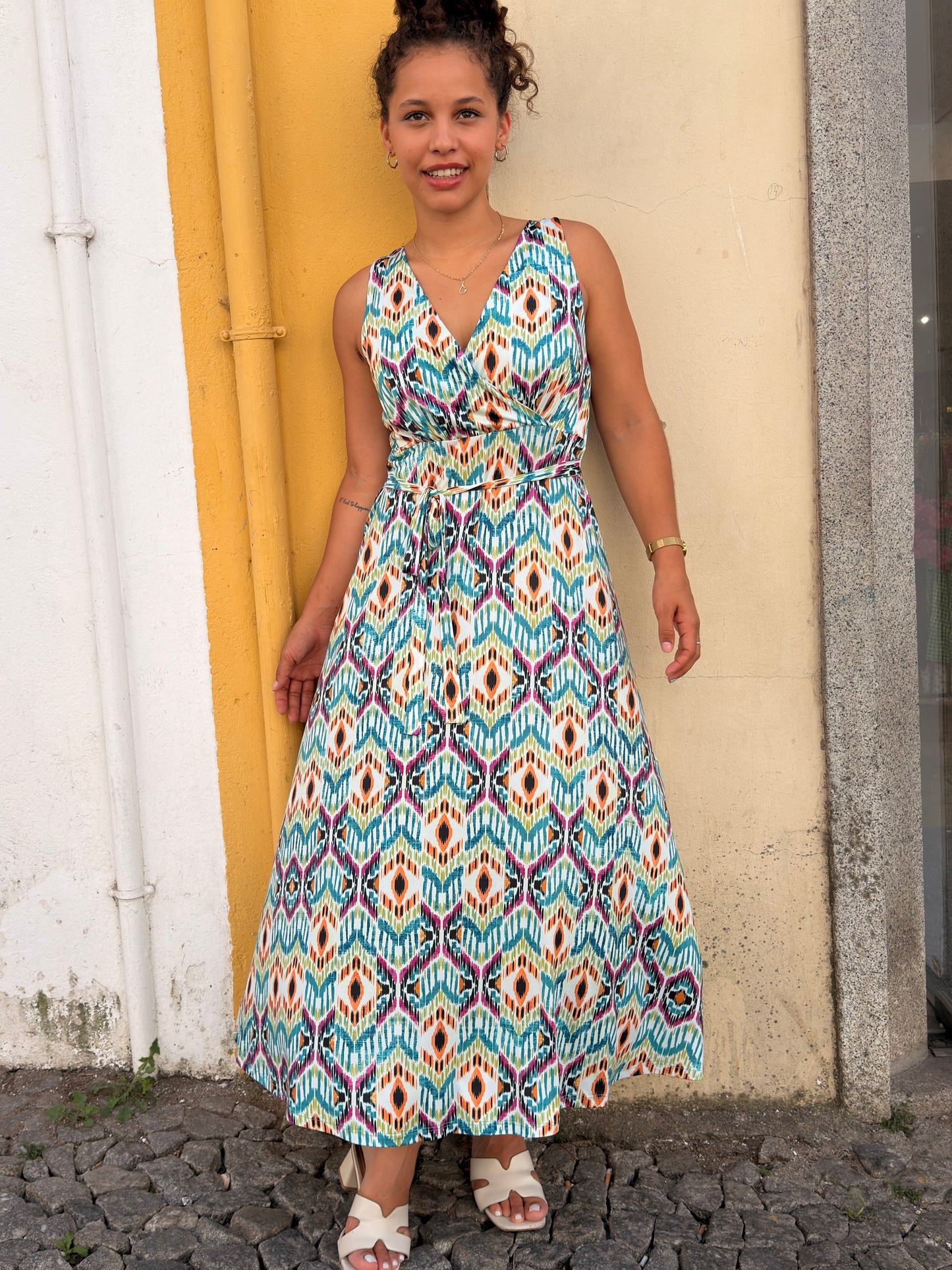 Vestido Longo Estampado em Malha Fria