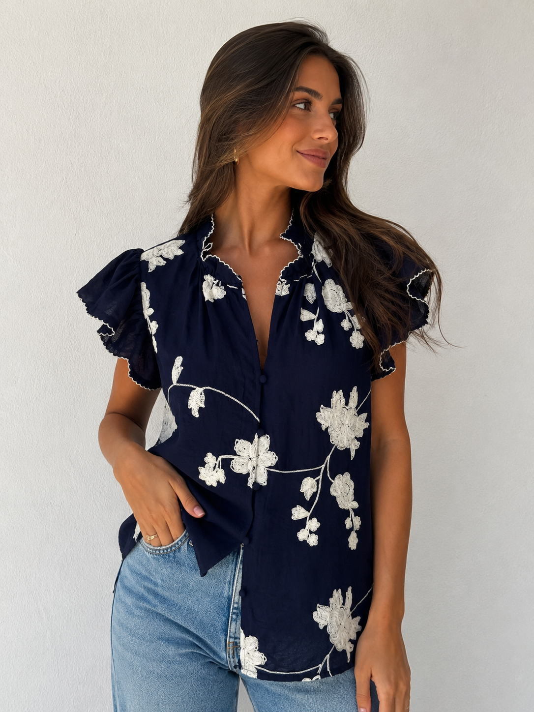 CAMISA AZUL MARINO BORDADOS