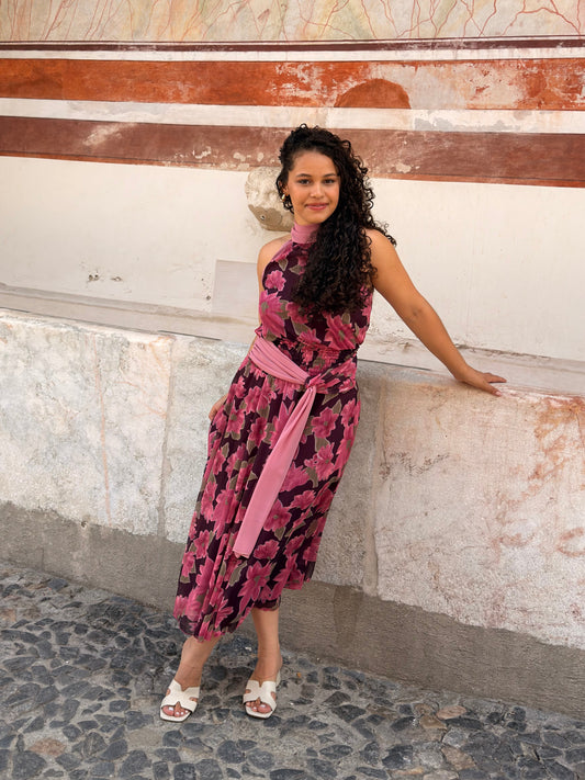 VESTIDO FLORAL COM LAÇADA