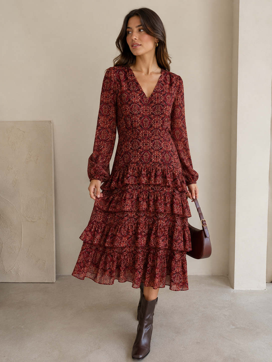 VESTIDO LONGO FOLHOS