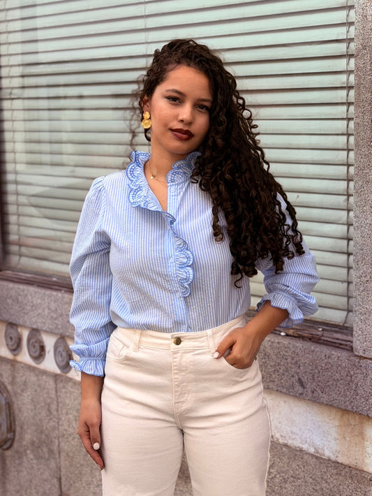 CAMISA RISCAS AZUIS FOLHOS