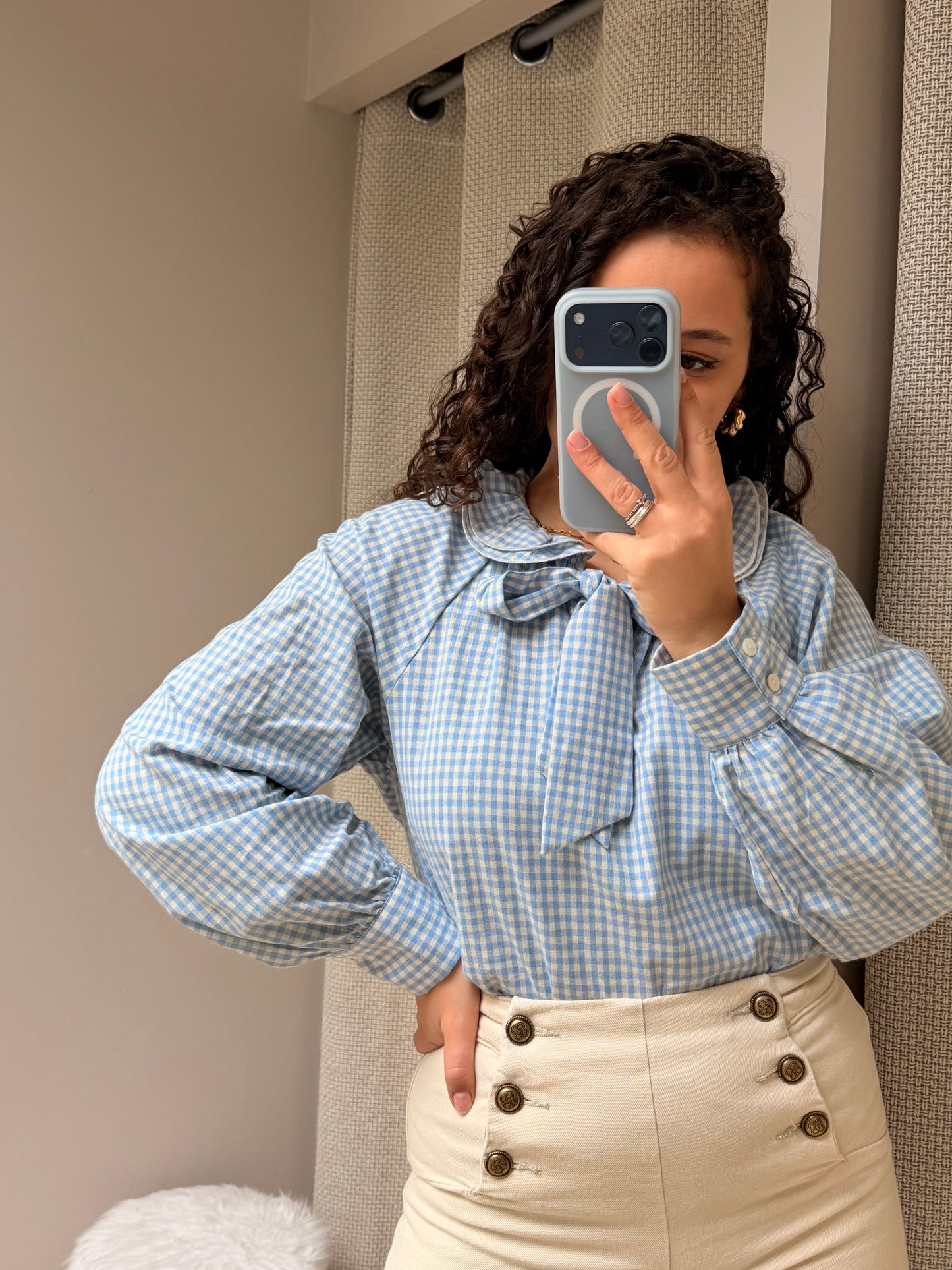 CAMISA QUADRICULADA AZUL BEBÉ