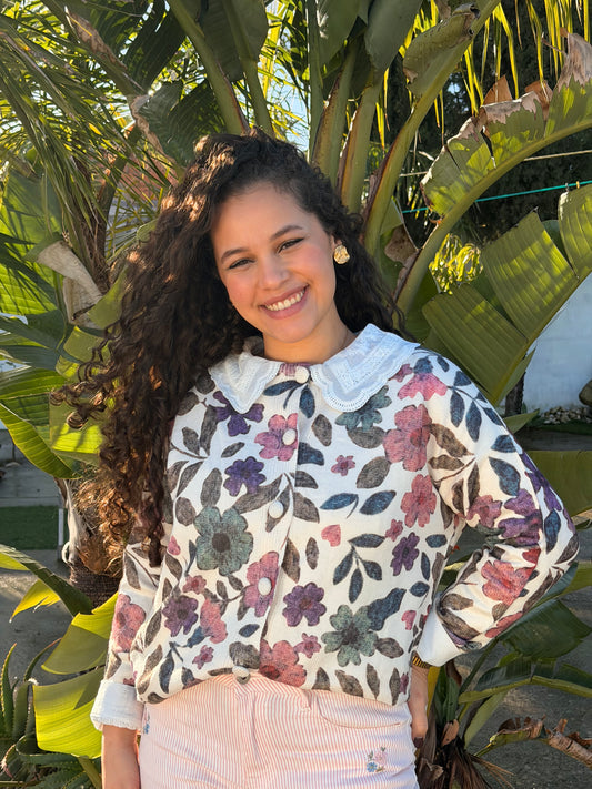 CARDIGÃ MALHA FLORES