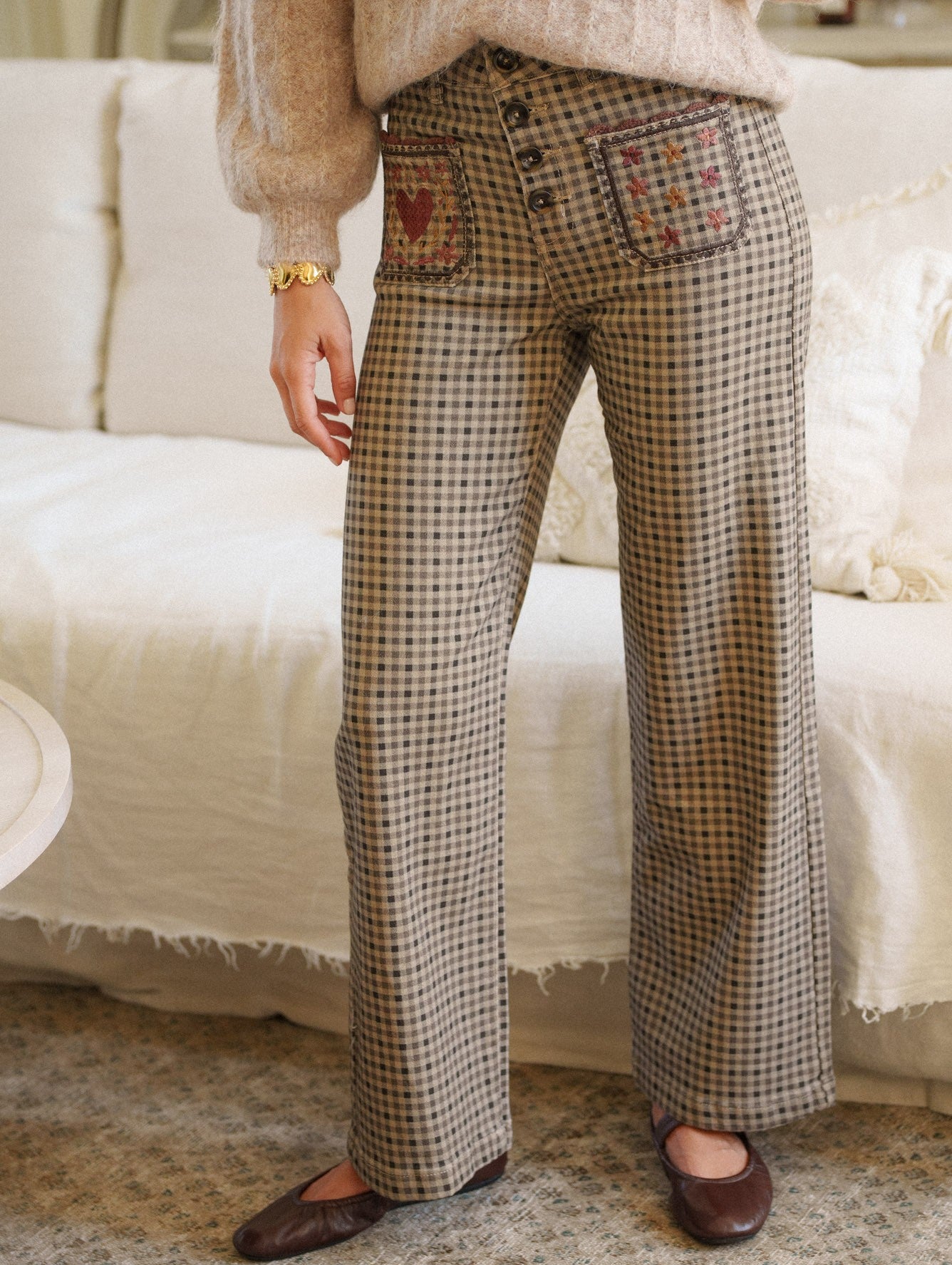 CALÇA VICHY C BORDADO