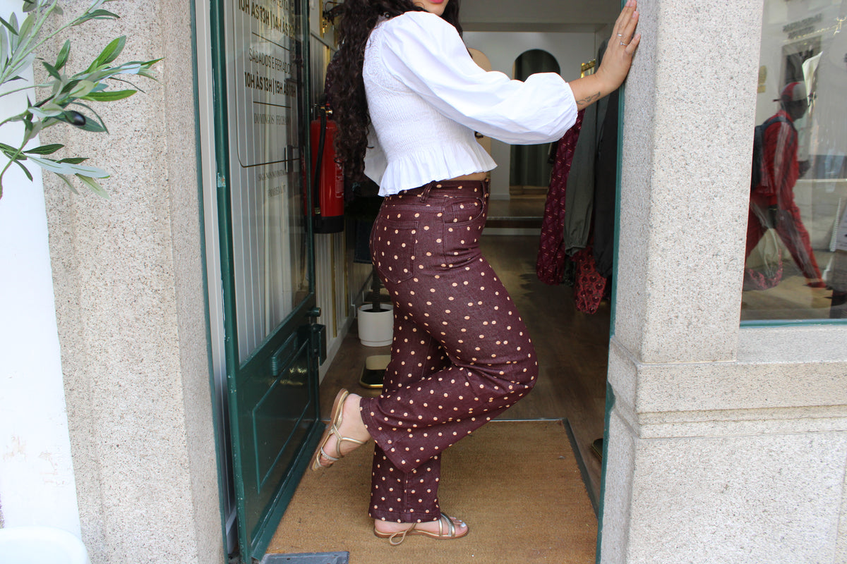 CALÇA BORDO BOLAS BEGE