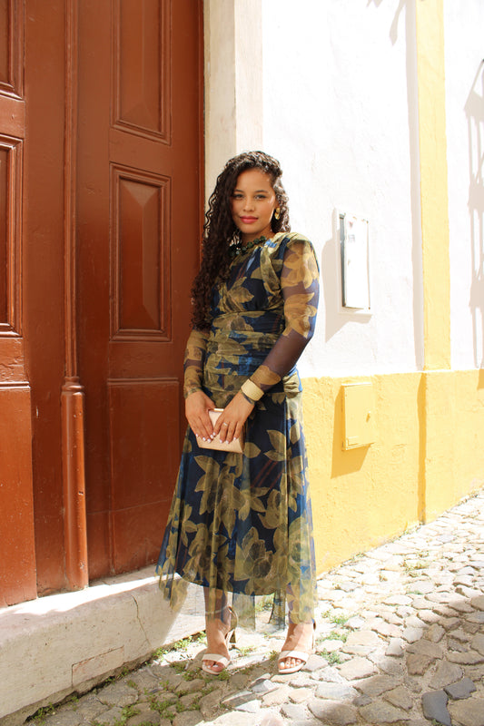 VESTIDO TULE ESTAMPADO AZUL/VERDE