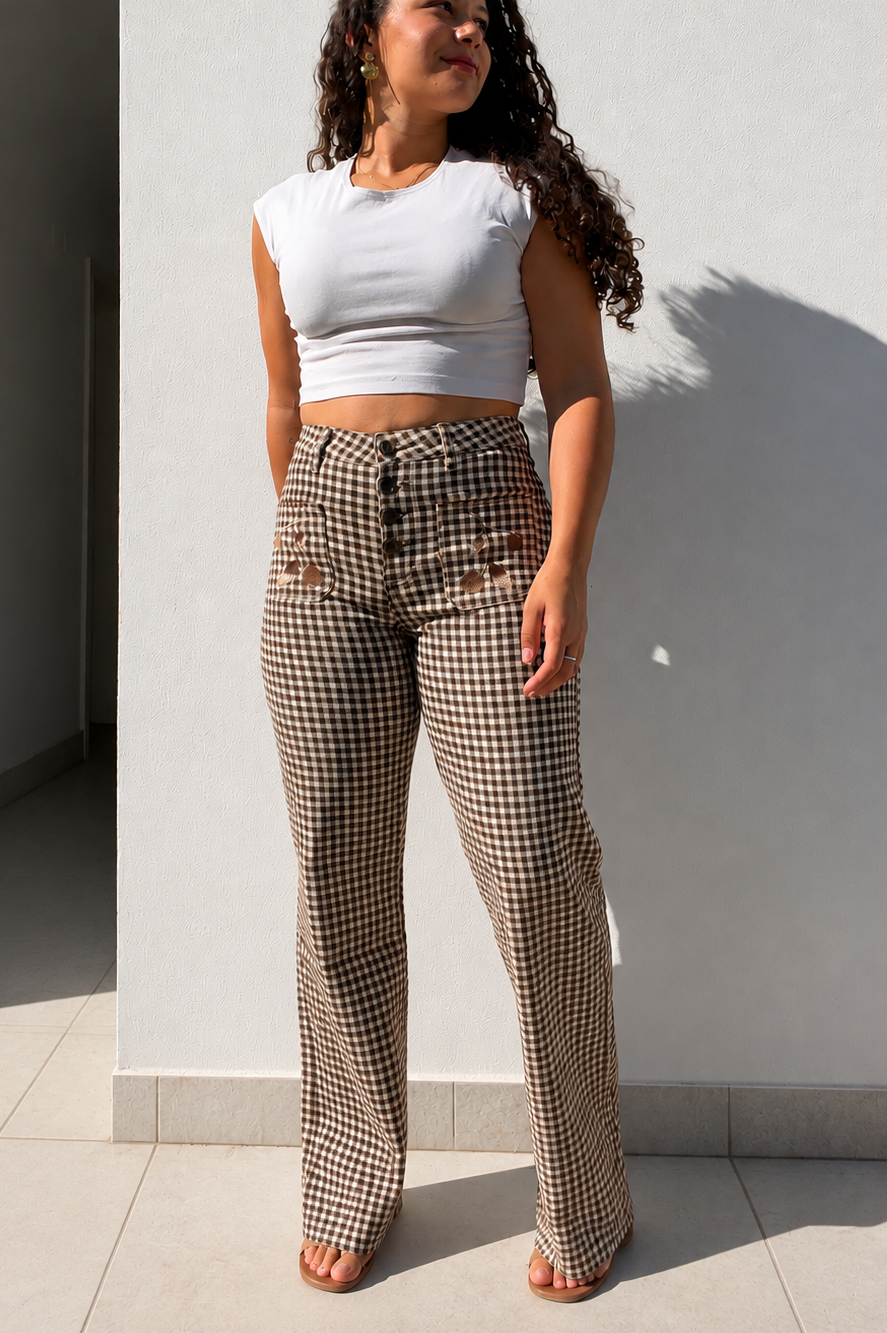 CALÇA VICHY EM CASTANHO