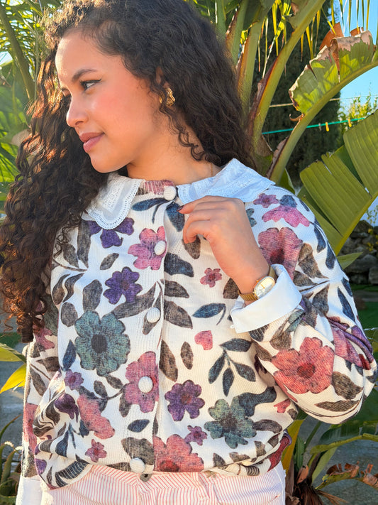 CARDIGÃ MALHA FLORES