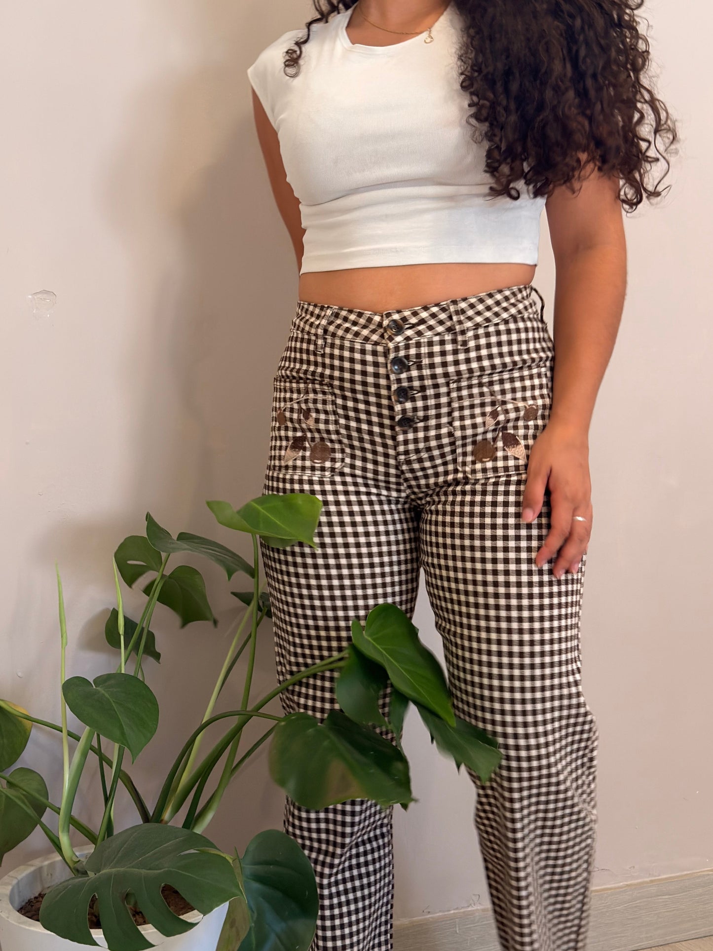 CALÇA VICHY EM CASTANHO