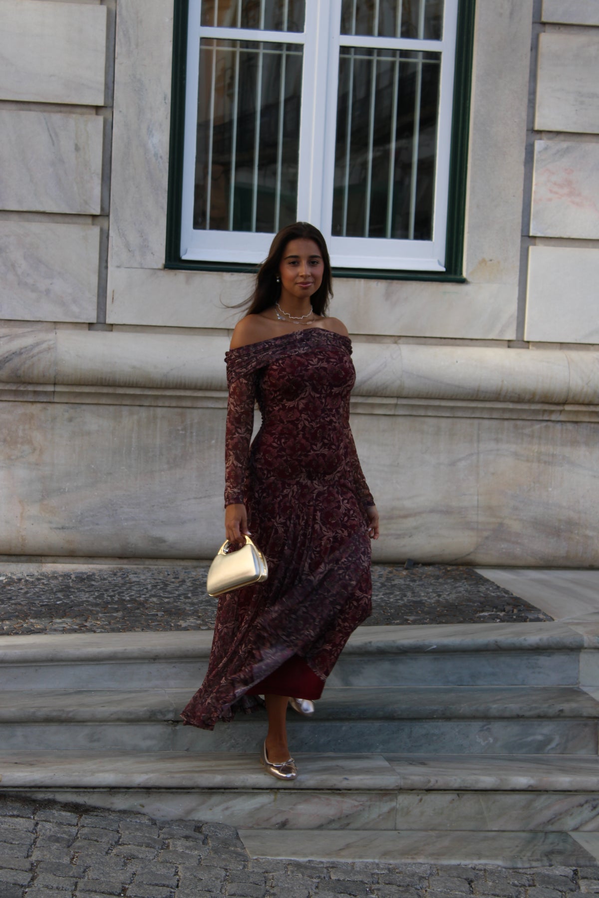VESTIDO ESTAMPADO TULE BORDÔ