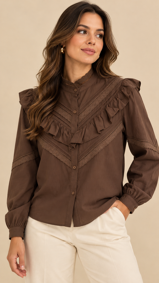 CAMISA BORDADOS E FOLHOS