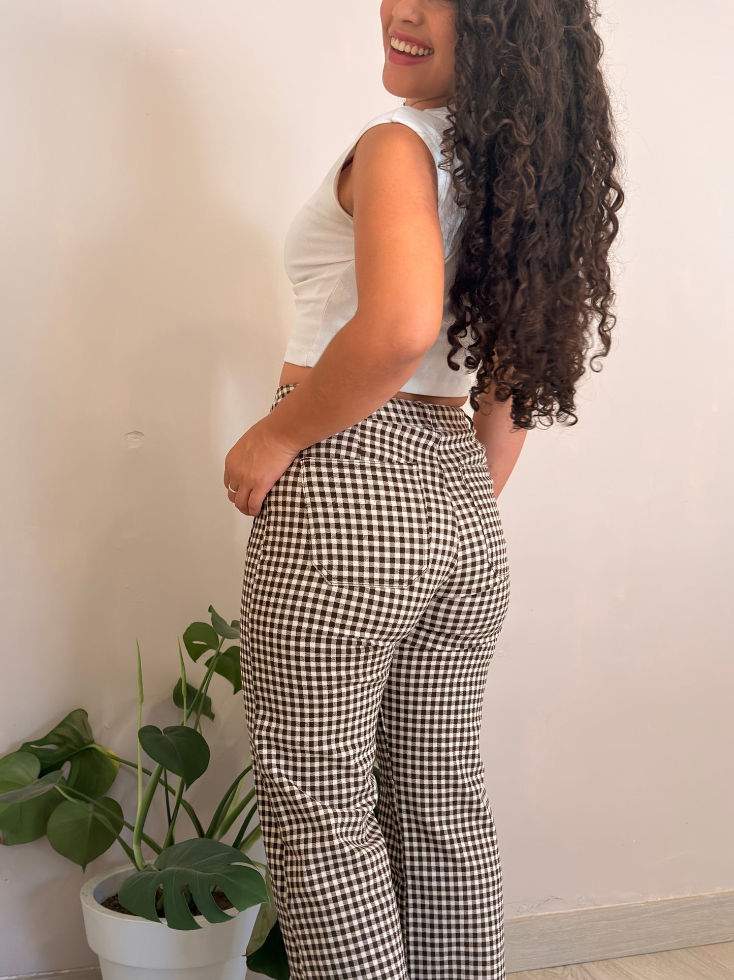 CALÇA VICHY EM CASTANHO