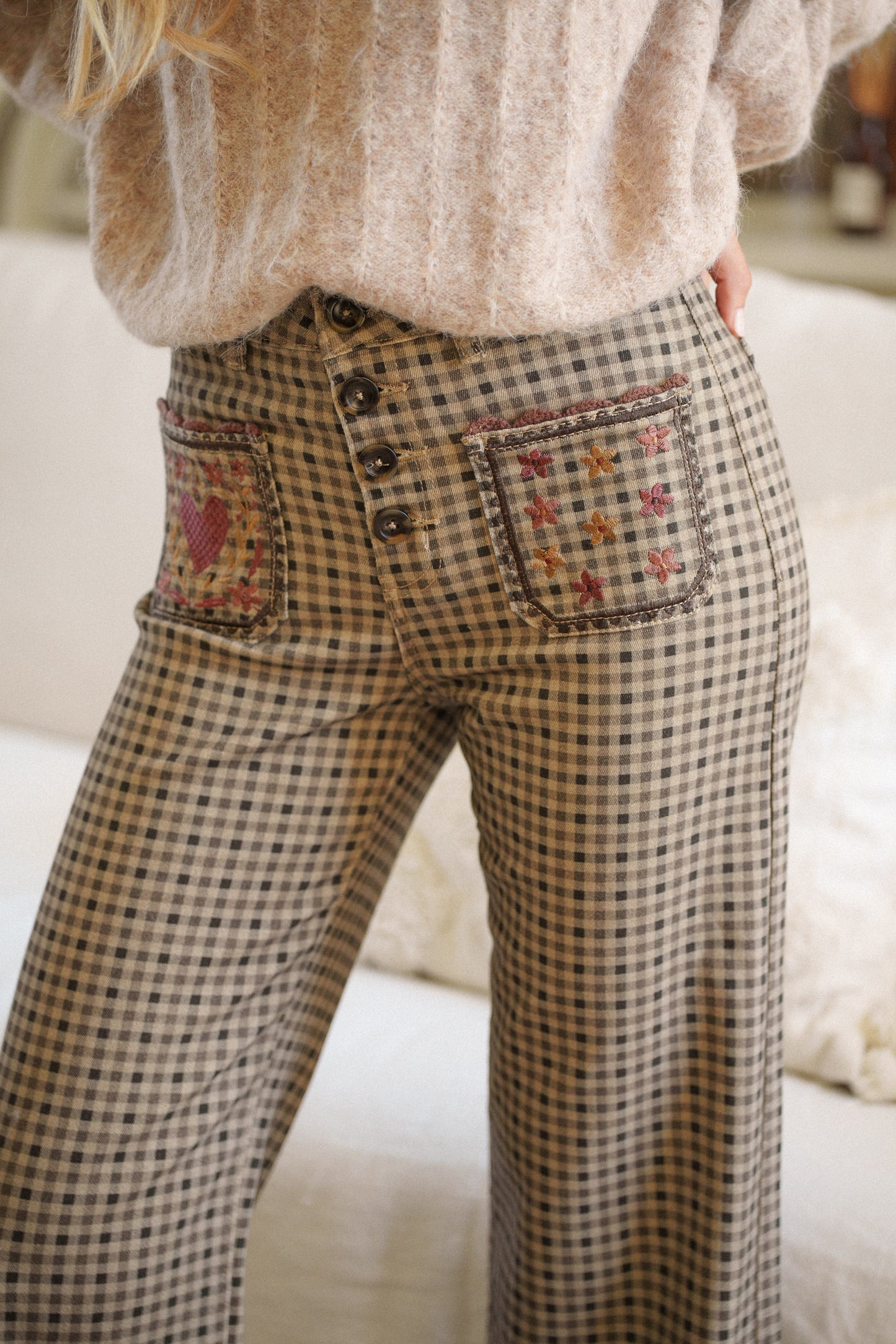 CALÇA VICHY C BORDADO