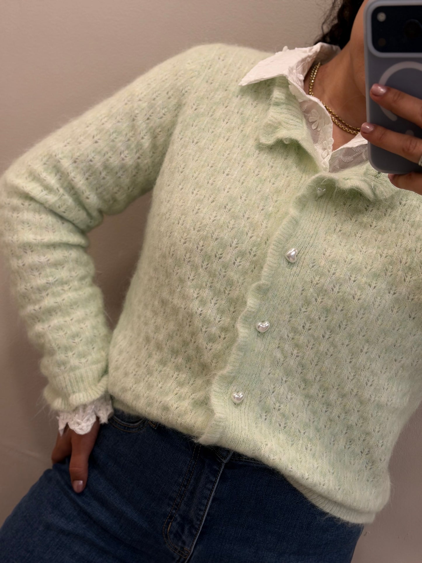 CASACO DE MALHA LOVE VERDE MENTA