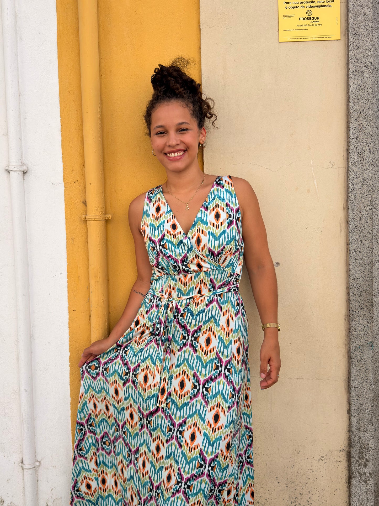 Vestido Longo Estampado em Malha Fria