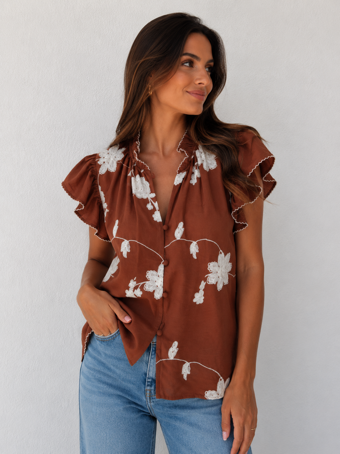 CAMISA TERRACOTA COM BORDADOS