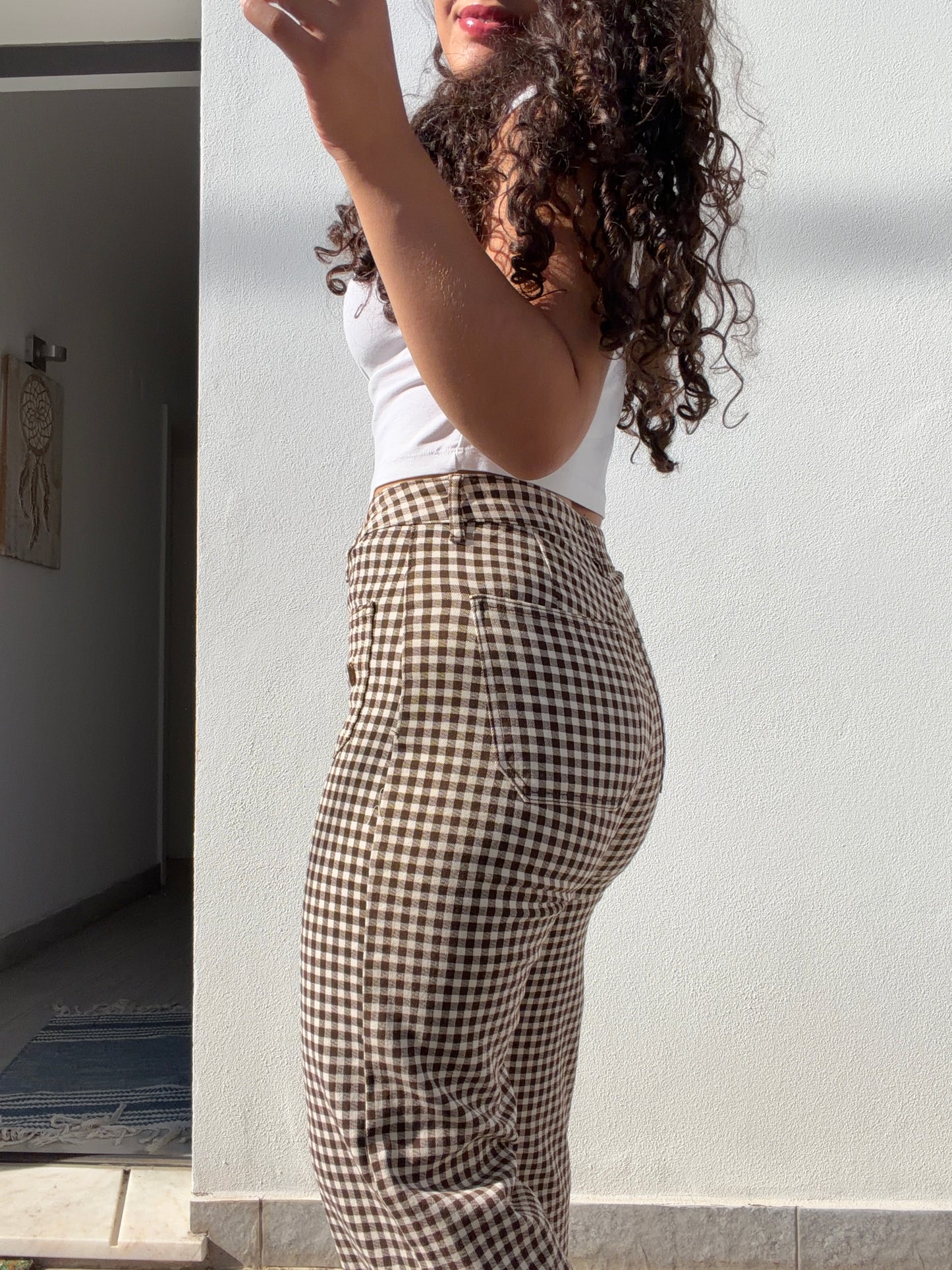CALÇA VICHY EM CASTANHO