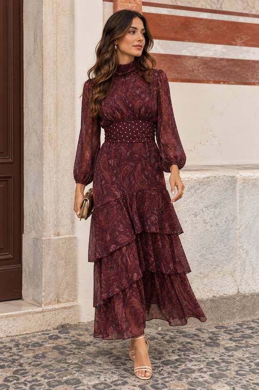 VESTIDO FOLHOS DUO ESTAMPAS