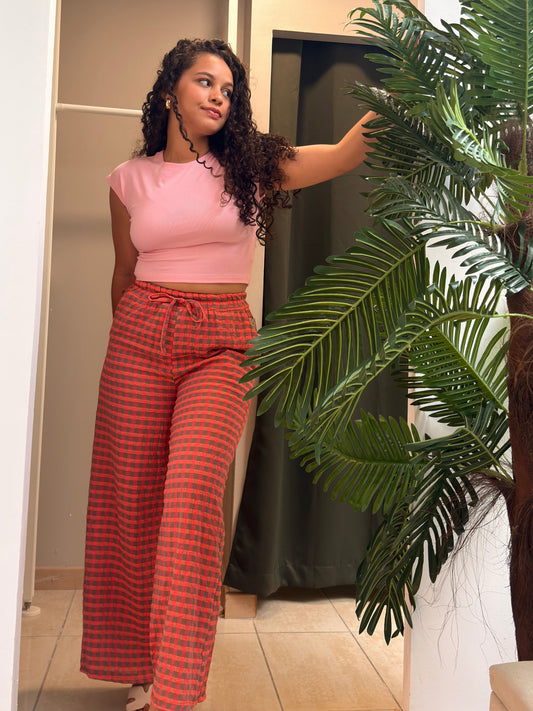 CALÇA VICHY ROSA