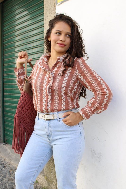 CAMISA BORDADA TERRACOTA