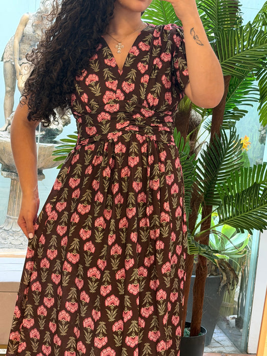 VESTIDO EM V FLORES