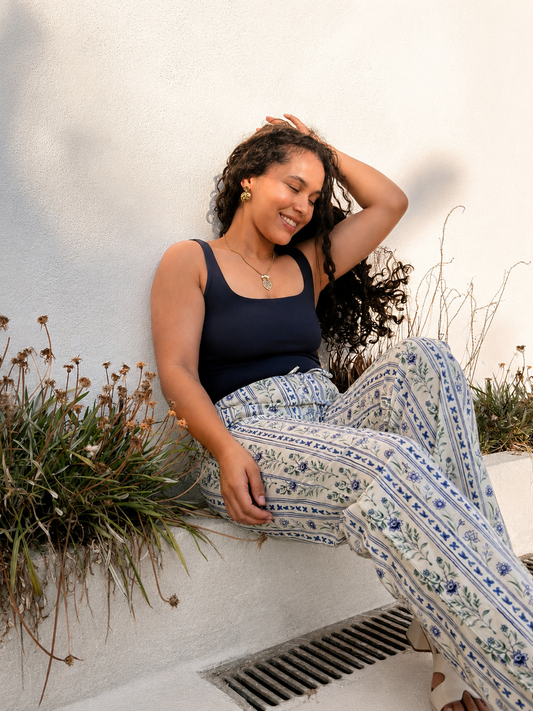 CALÇA ESTAMPA FLORAL AZUL