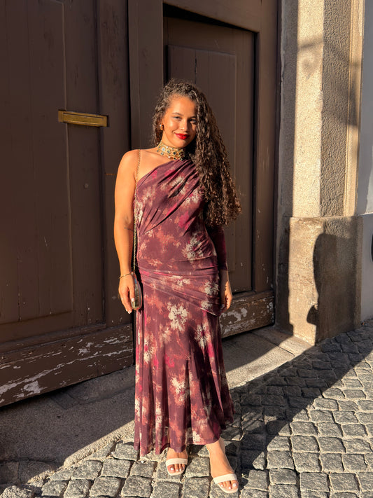 VESTIDO MANGA ÚNICA ESTAMPADO