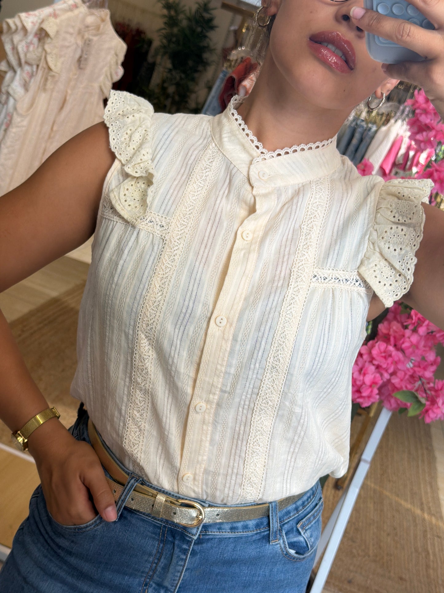 CAMISA BEGE BORDADOS