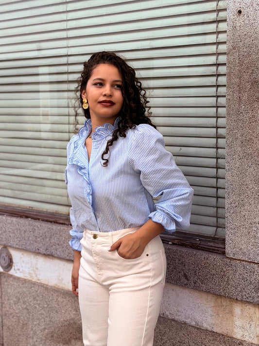 CAMISA RISCAS AZUIS FOLHOS