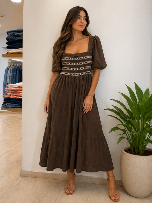 VESTIDO BOHO CHIC | CASTANHO