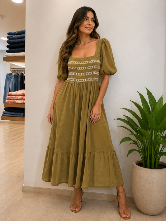 VESTIDO BOHO CHIC | OLIVA TOSTADO