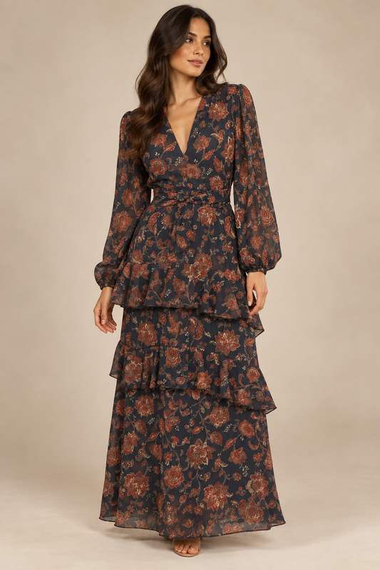 VESTIDO FOLHOS ESTAMPADO