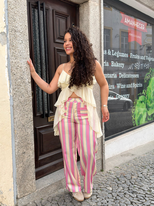 CALÇA RISCAS ROSA/AMARELO