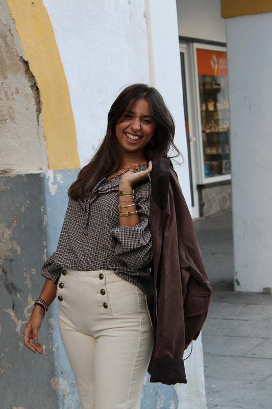 BLUSA XADREZ FOLHOS