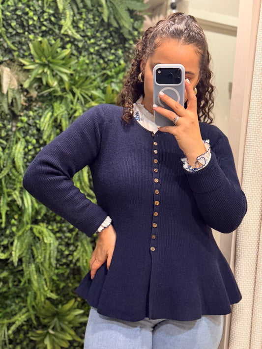 CARDIGÃ MALHA MARINO