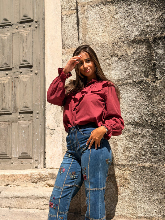 CAMISA FOLHOS BORDO