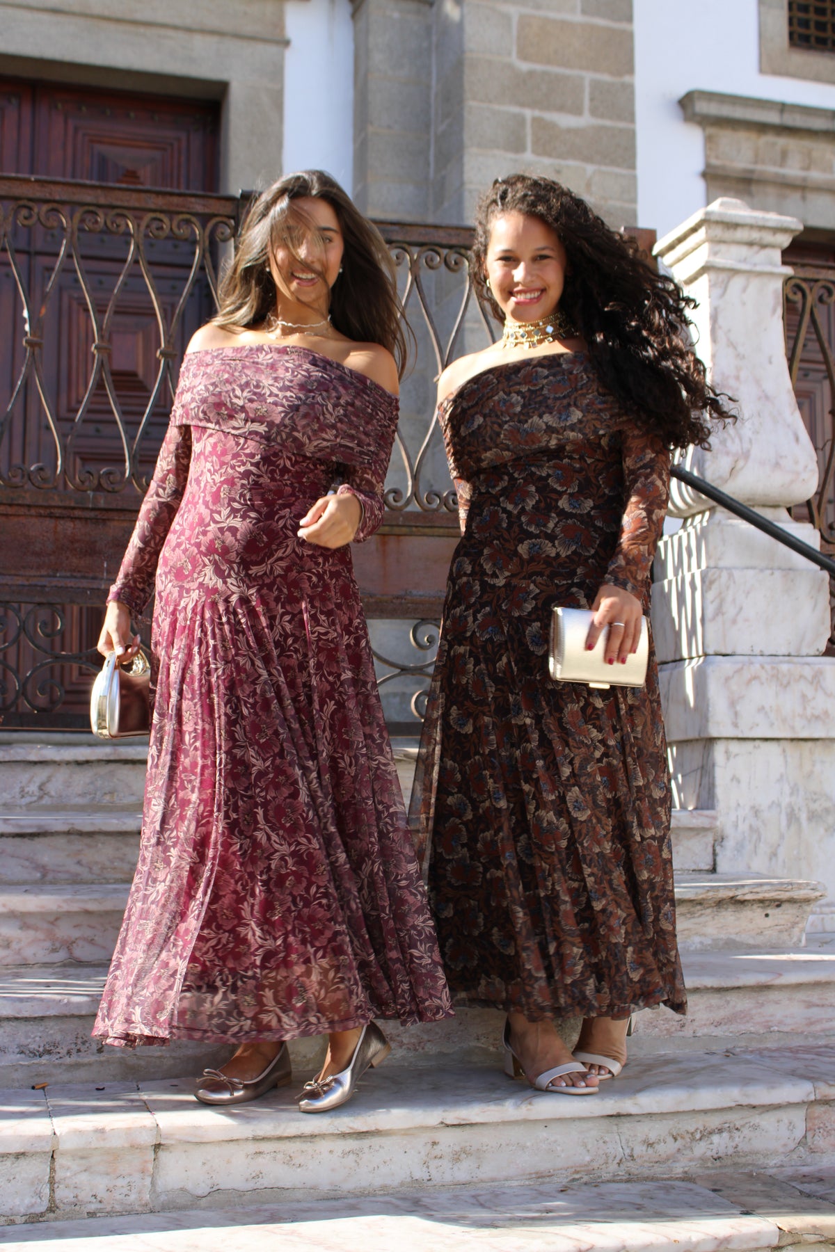 VESTIDO ESTAMPADO TULE CASTANHO