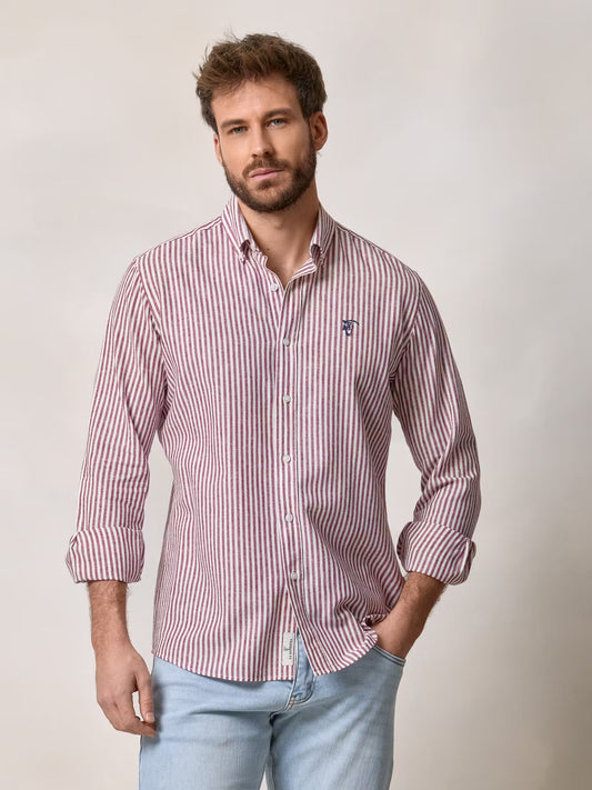 Camisa Linho Listrada | Borgonha