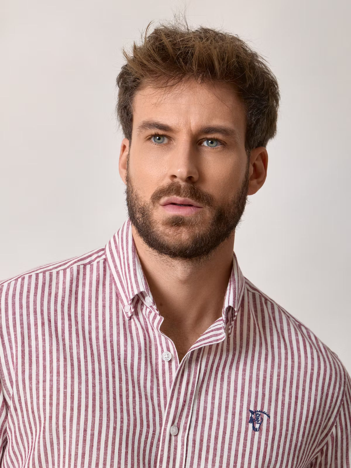 Camisa Linho Listrada | Borgonha