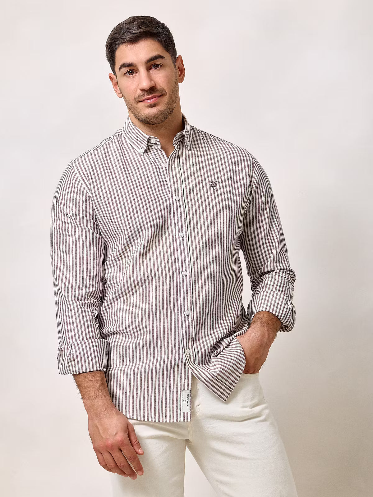 Camisa Linho Listrada | Marrom