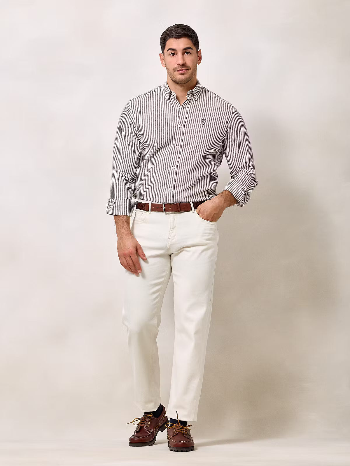 Camisa Linho Listrada | Marrom