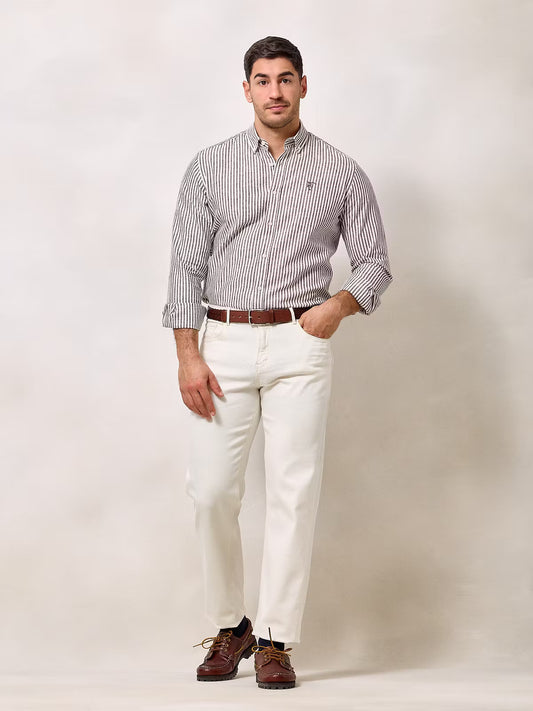 Camisa Linho Listrada | Marrom