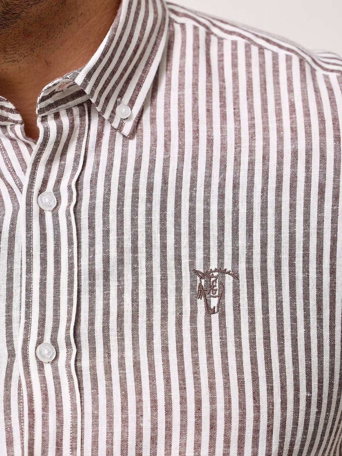 Camisa Linho Listrada | Marrom