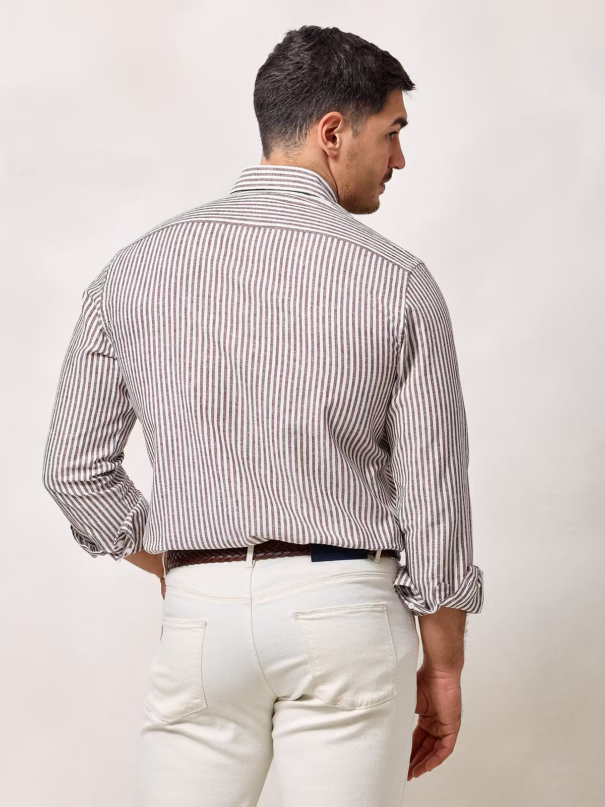 Camisa Linho Listrada | Marrom