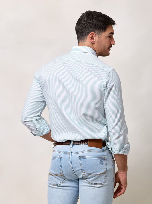 Camisa Oxford Listrada | Azul Celeste