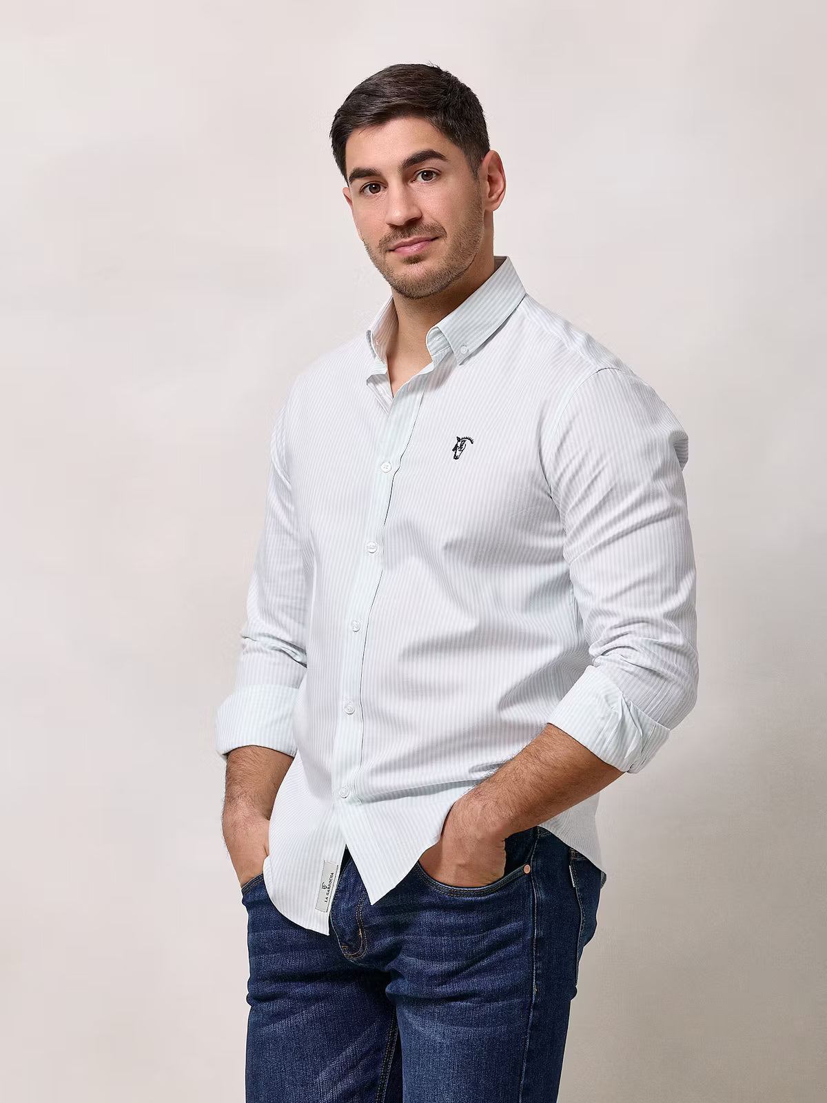 Camisa Oxford Listrada | Verde Sálvia